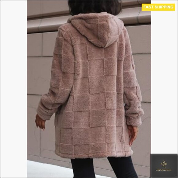 Oversized Sherpa Hoodie Jacket Fuzzy Fleece Long Zip Up Winter Teddy Coat - Picture 3 of 7
